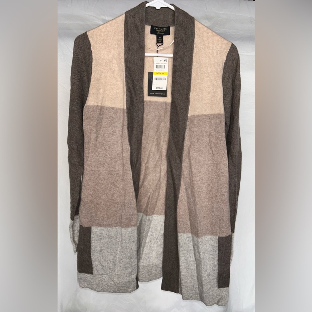 Charter Club Color Block Cardigan in Brown and Cream